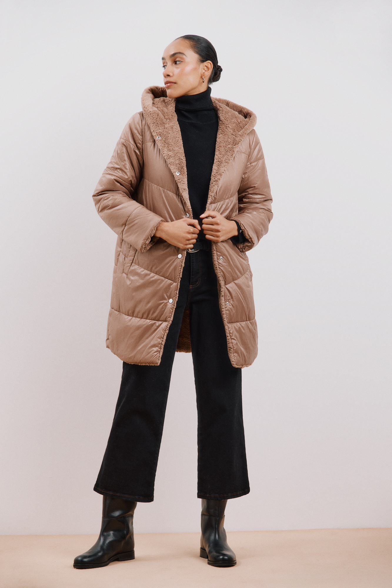 Abrigo Largo Chaqueta Reversible De Pelo Abrigo Largo Reversible