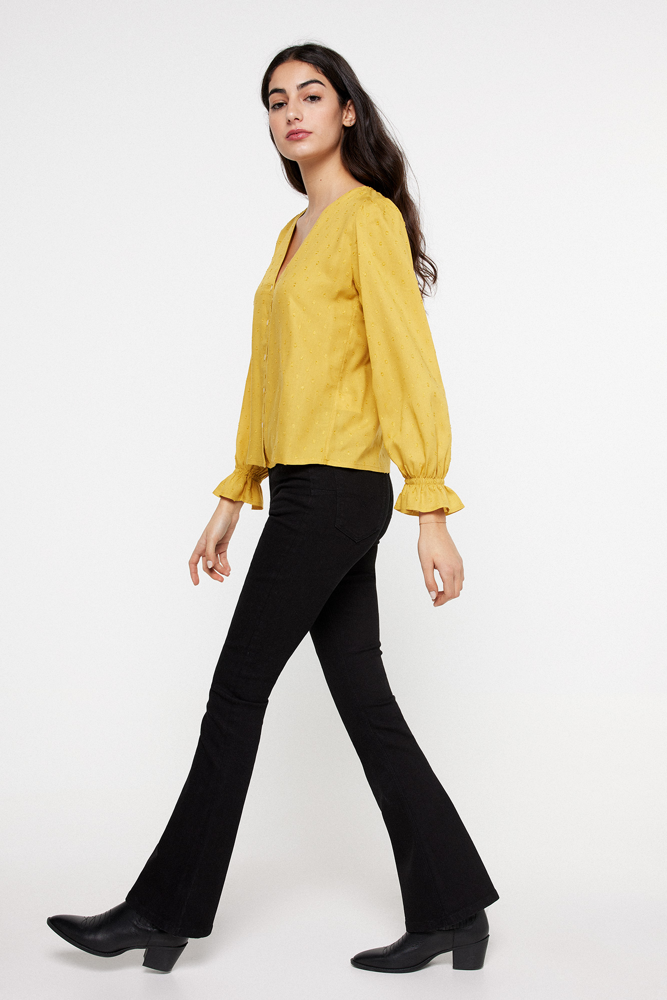 Pantalón Herly Flare de malla a rayas Negro