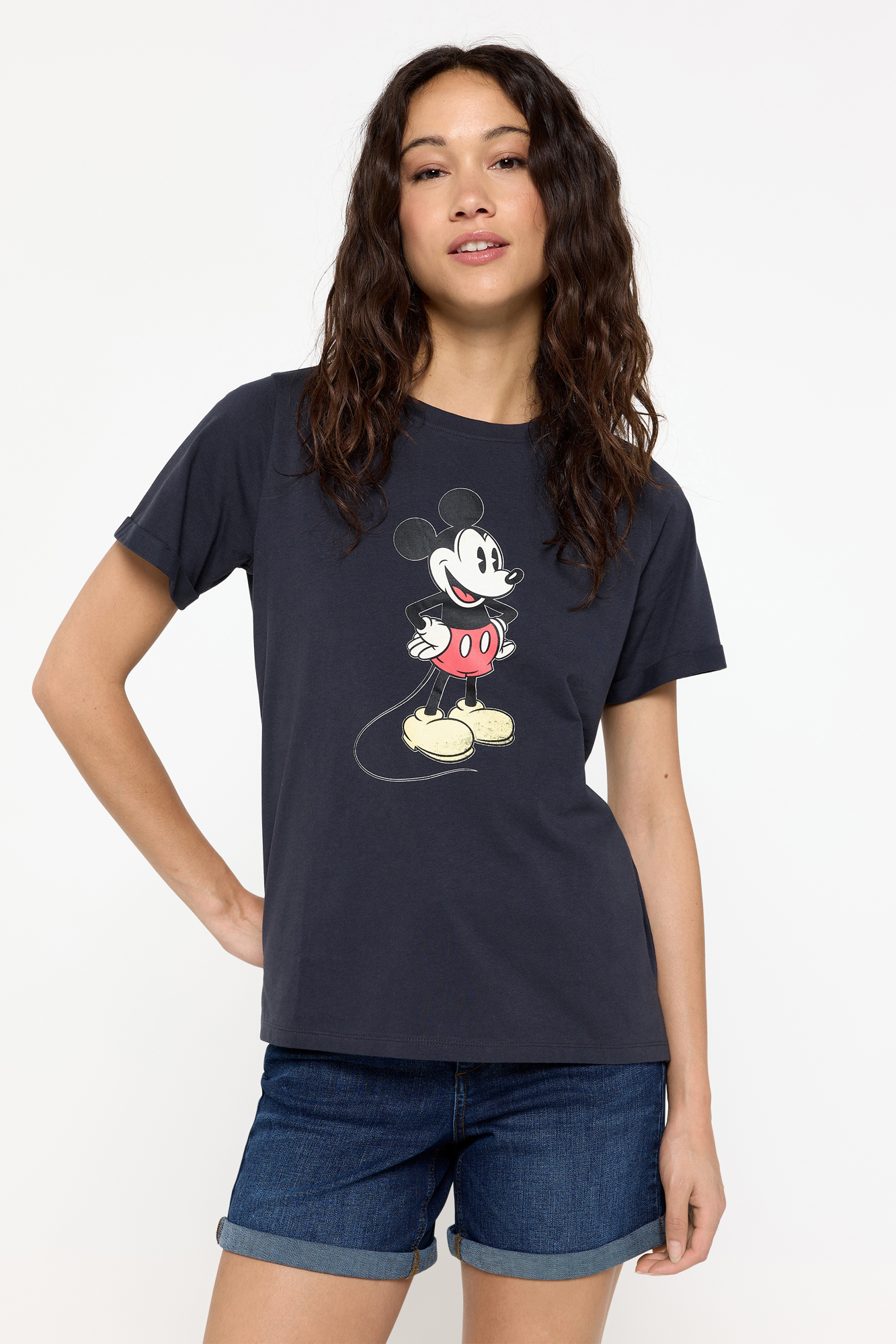 Camiseta negra estampado Mickey Mouse Ofertas en tops y