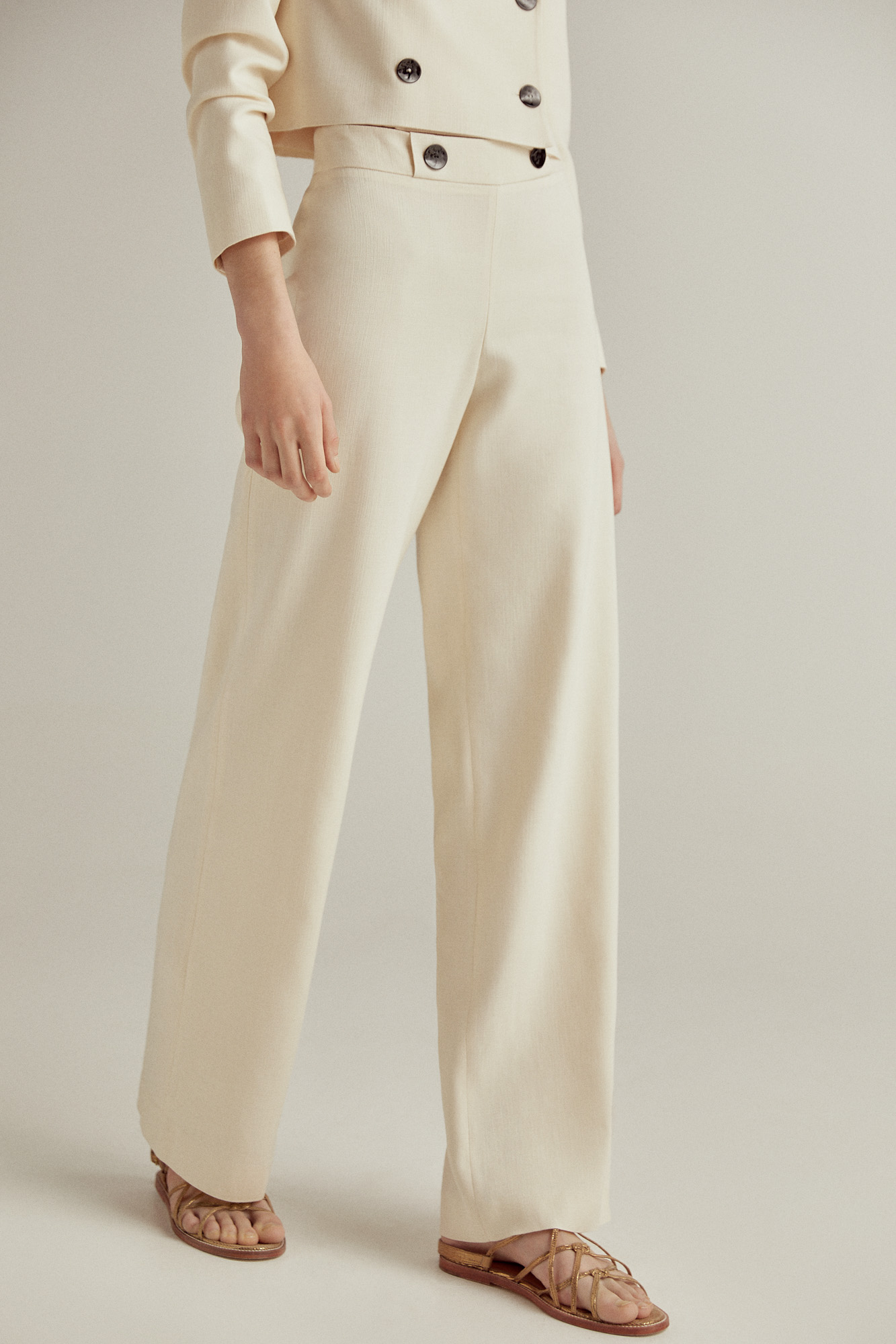 Pantalón para Mujer Blanco de Tela Tiro Medio - Alto - Terragona