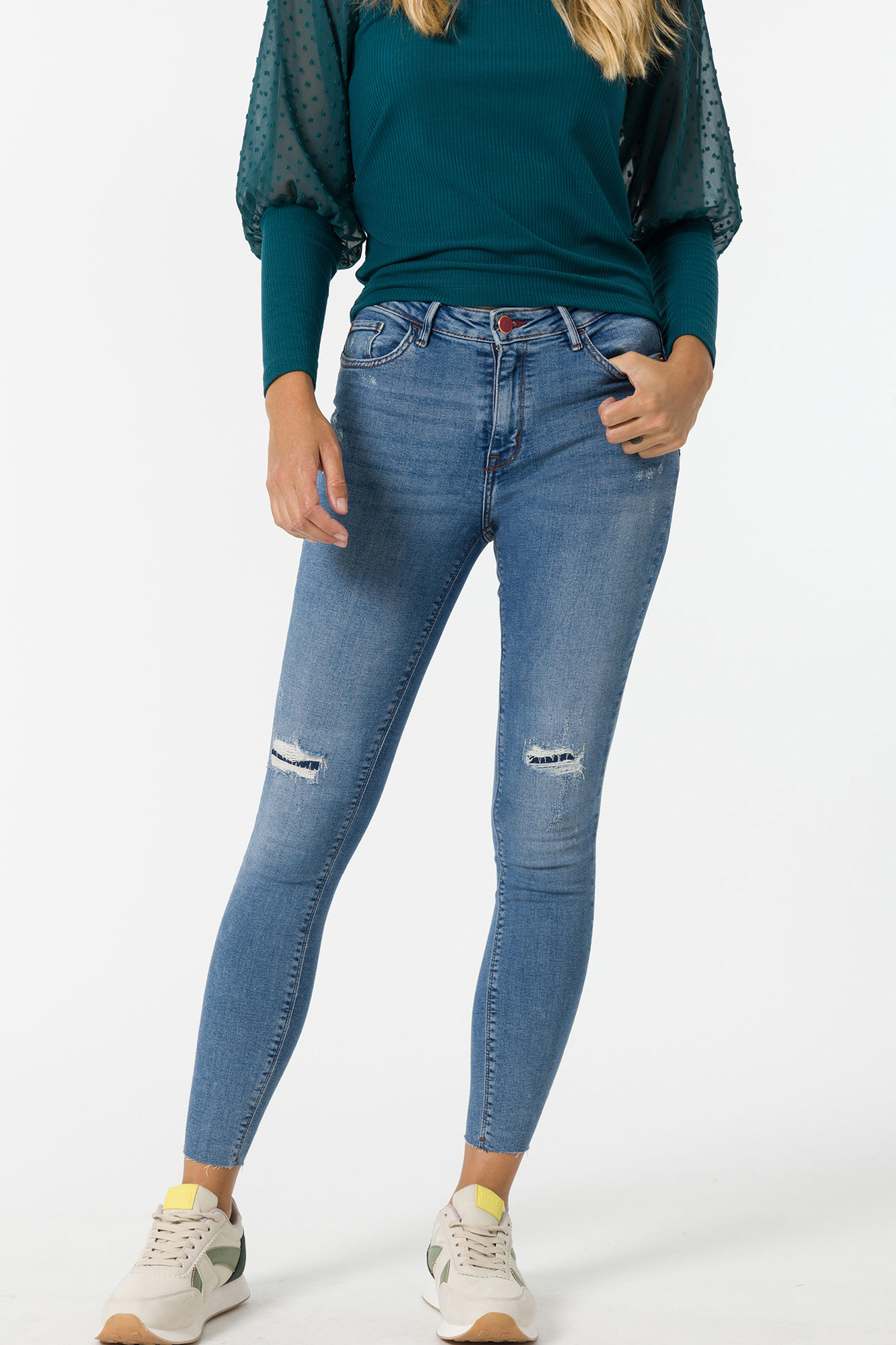 Jeans secret push in slim efeito lavado, Jeans de mulher