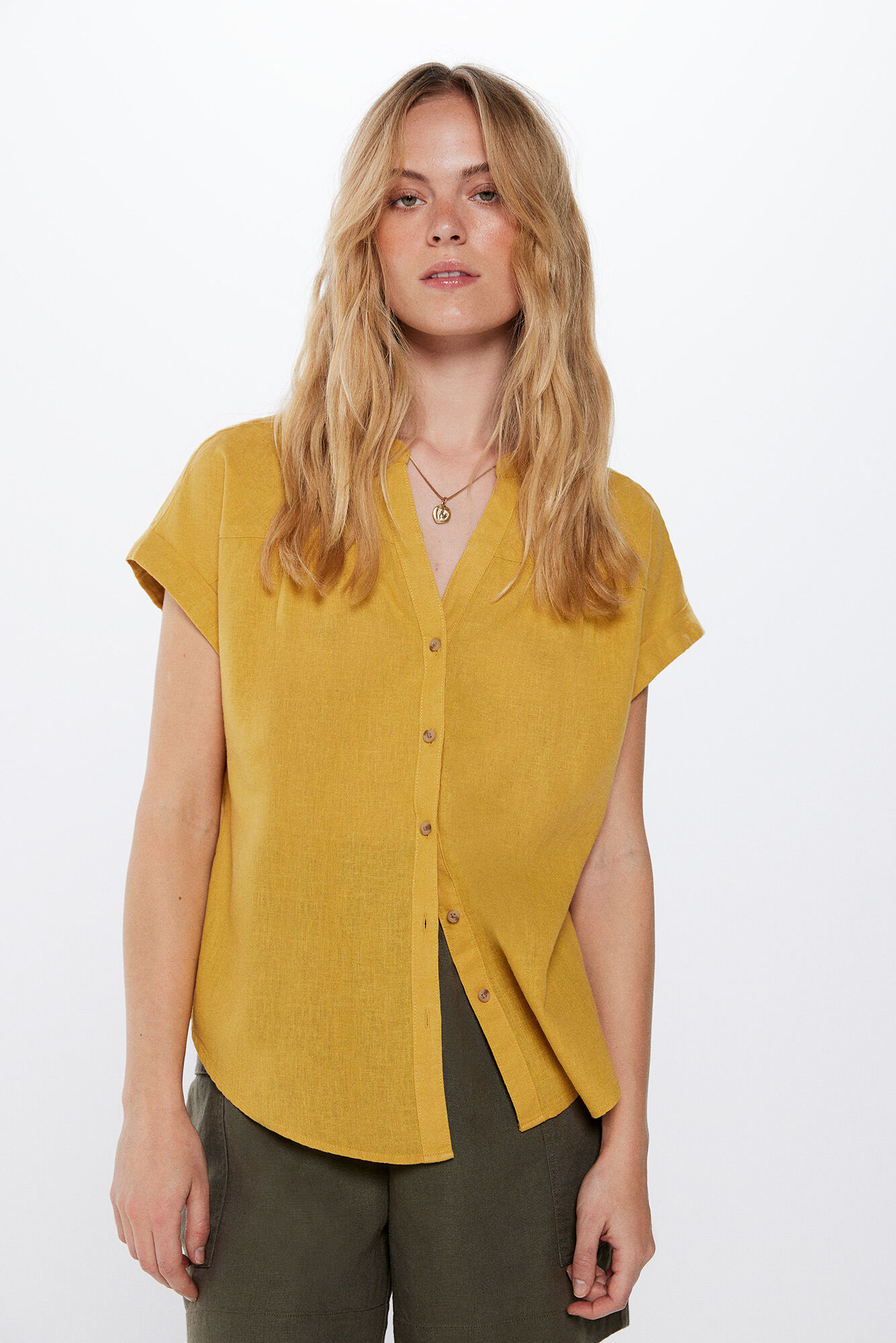 Camisa Cuello Mao M/C Algodón Lino Ofertas en blusas y camisas