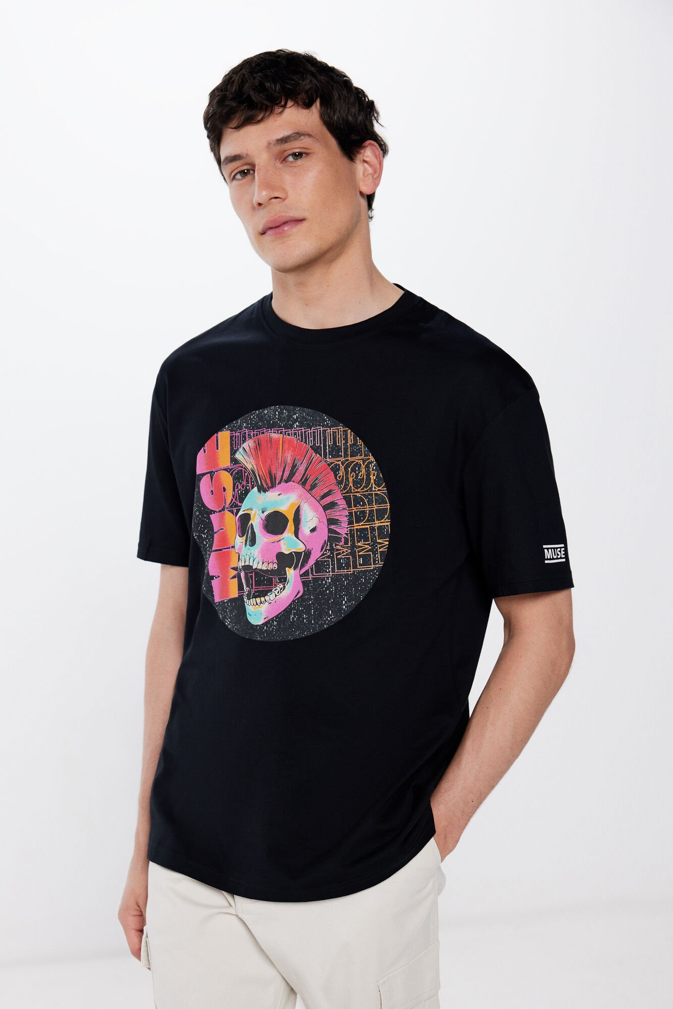 Camiseta Muse Logo Oficial Hombre - Negro, Algodón, Estampado Dip-Dye