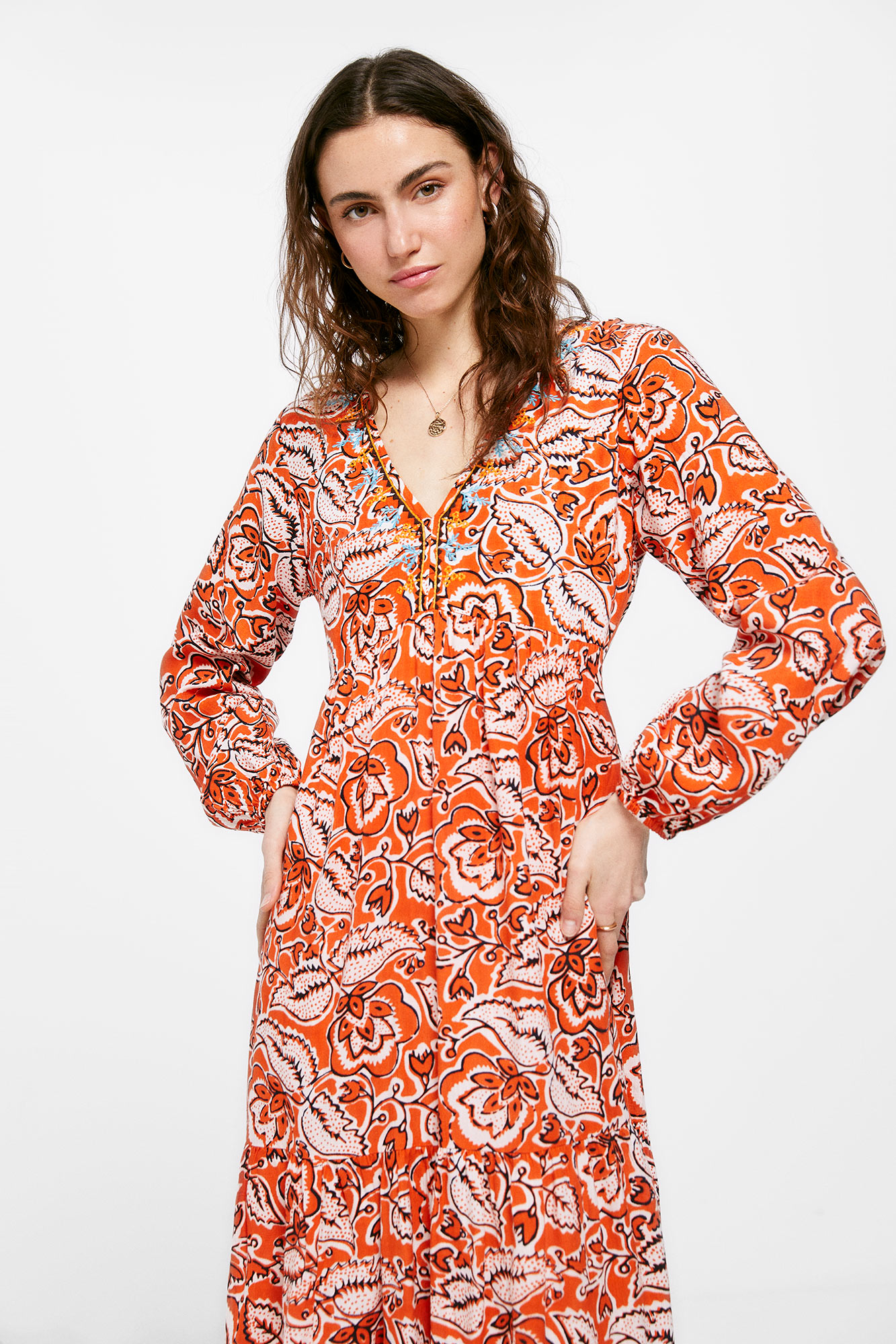 Vestido Springfield Manga Larga Vestido Midi Springfield Con Abertura Trasera De Lazo - Manga Larga Para Mujer Vestido Mujer Elegante