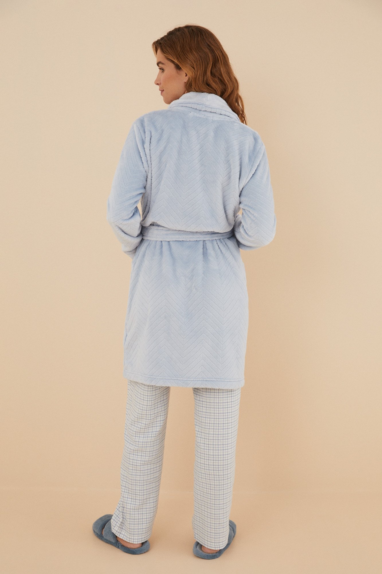 Bata Polar Textura Pijamas Mujer Bata Polar Textura Azul Ofertas