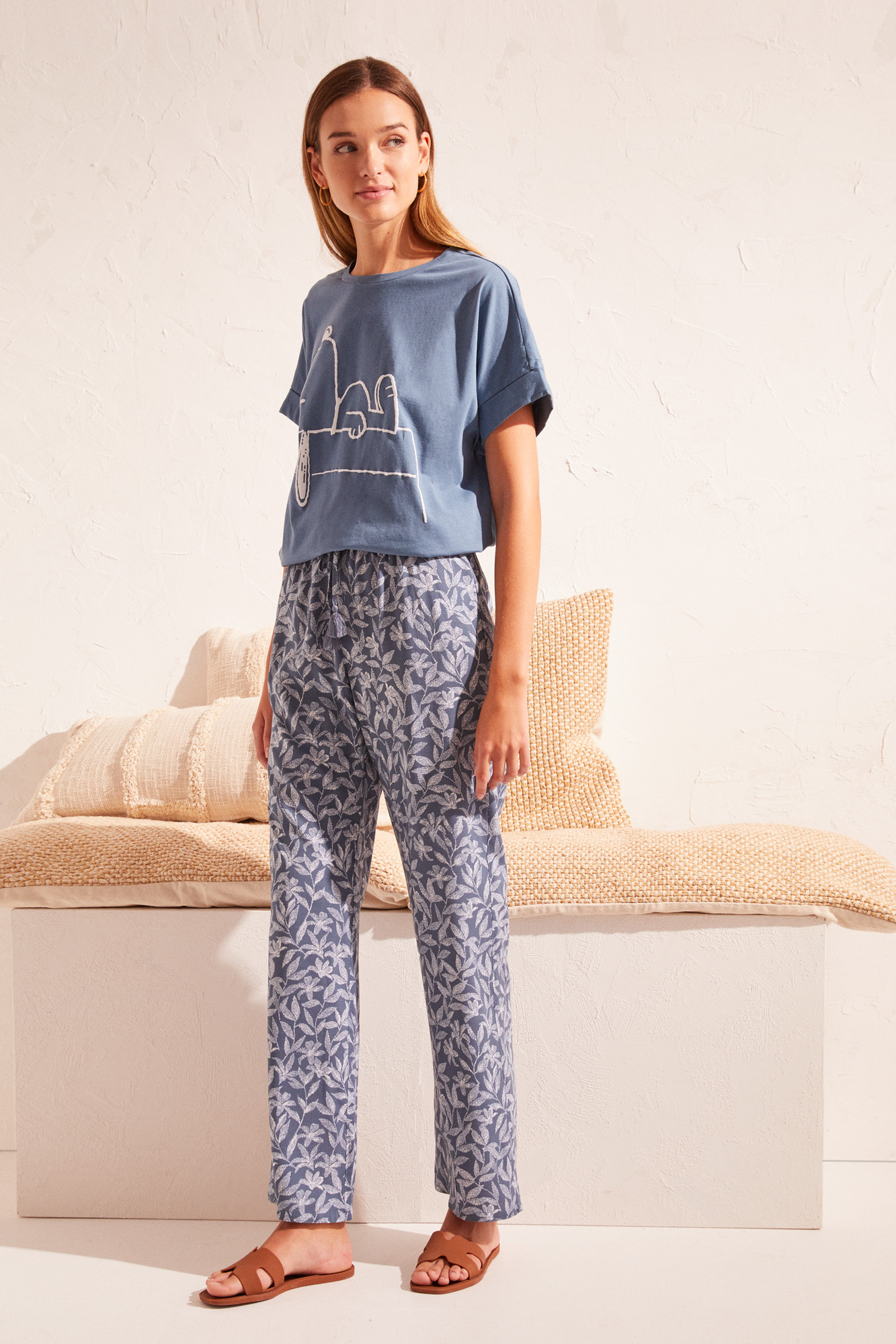 Delicioso Ajuste Fructífero Pantalón largo estampado azul | Outlet Pijamas de Mujer | Fifty Factory