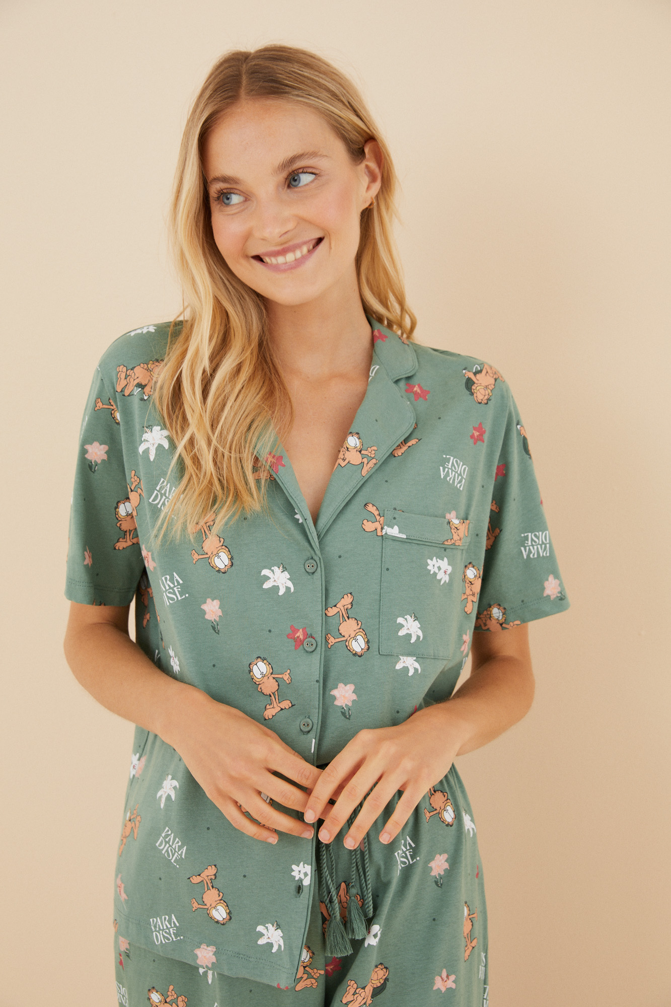 Pijama Mujer Largo Pijama Corto De Mujer Garfield En Rosa Y Gris