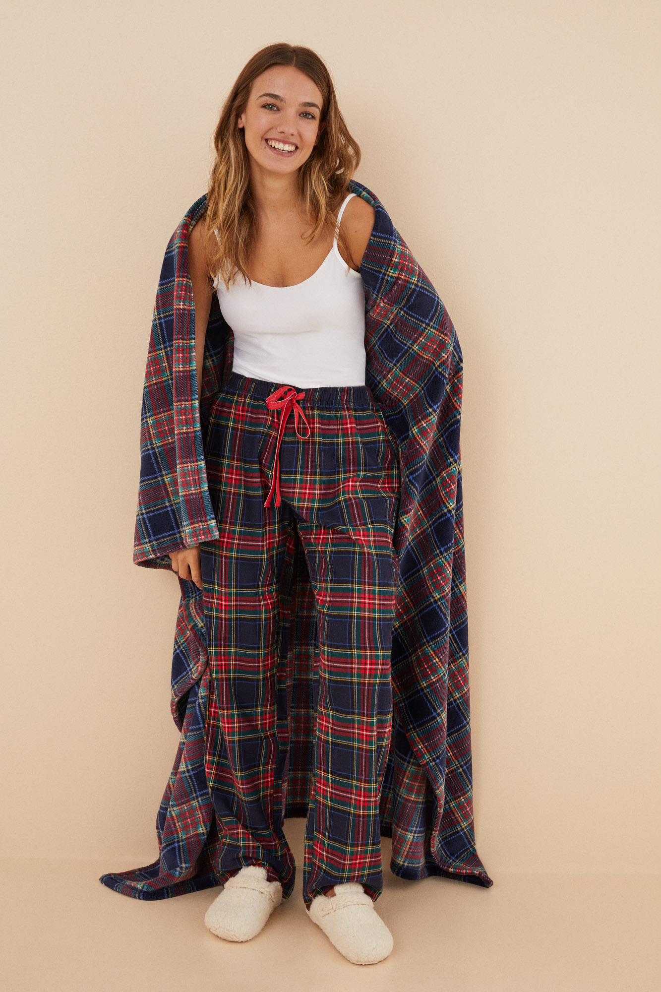 Pijama Pantalon A Cuadros Mujer Rojo Pantalón Pijama Cuadros 100