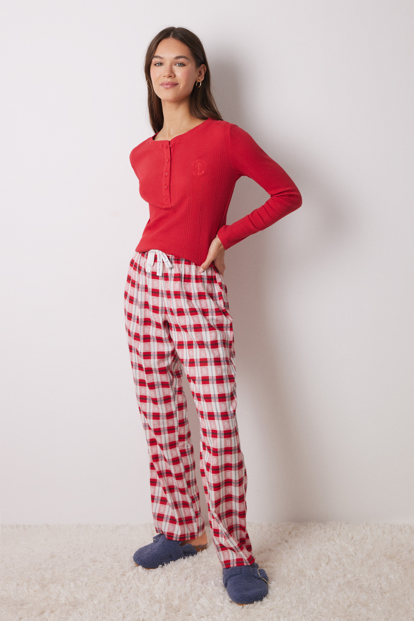 Pantalón pijama cuadros rojo Ofertas en pijamas de mujer Fifty
