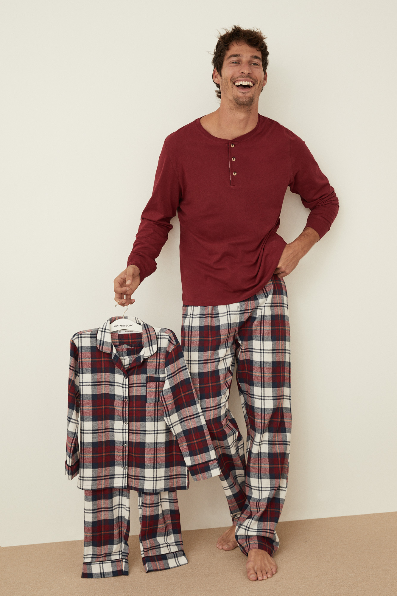 Pijama camisero niño largo burdeos 100% algodón | Pijamas de Hombre | Fifty Factory