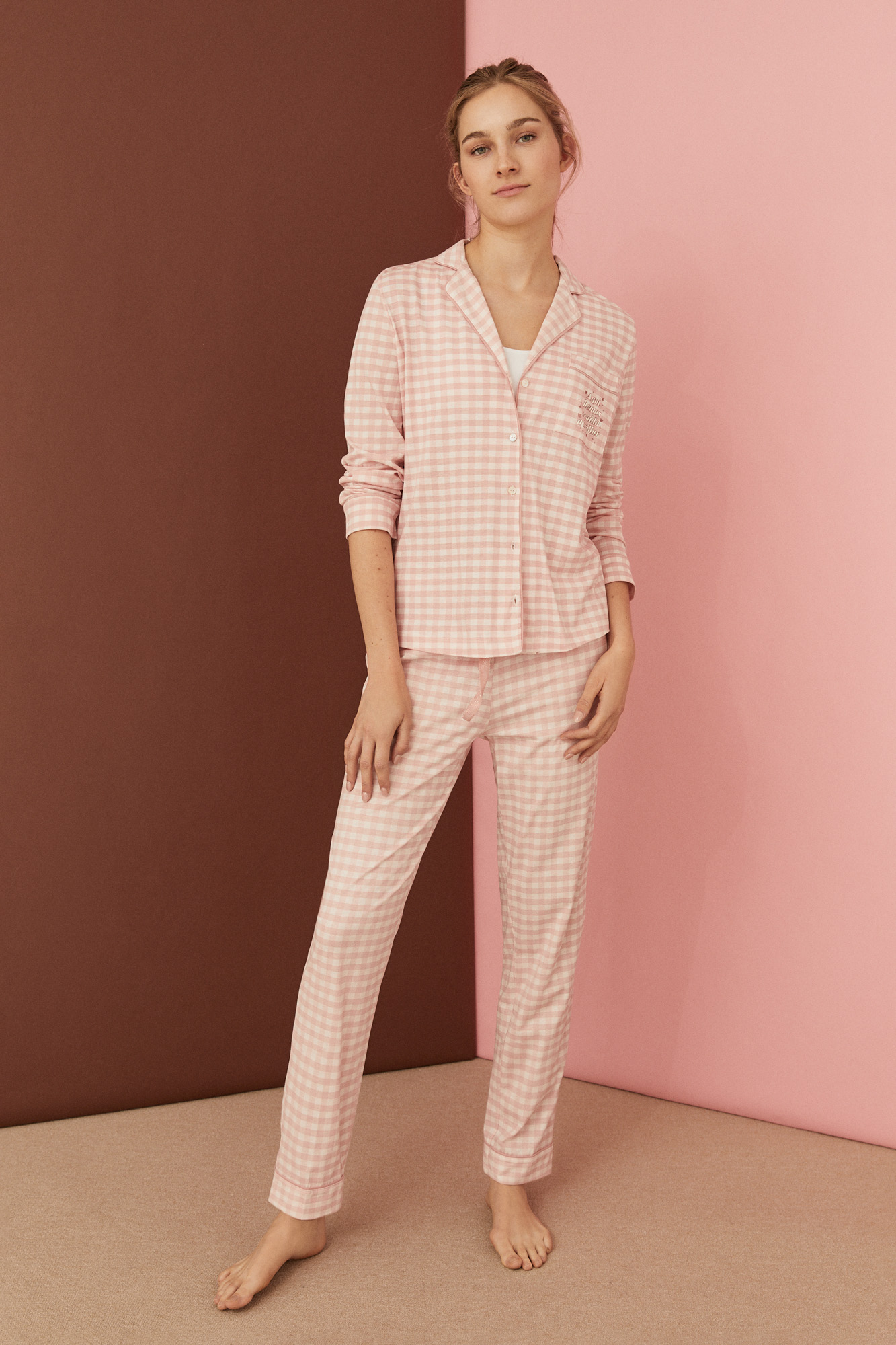 Pijama largo camisero vichy Vecina Rubia 100% algodón | Outlet Pijamas de Mujer | Fifty Factory